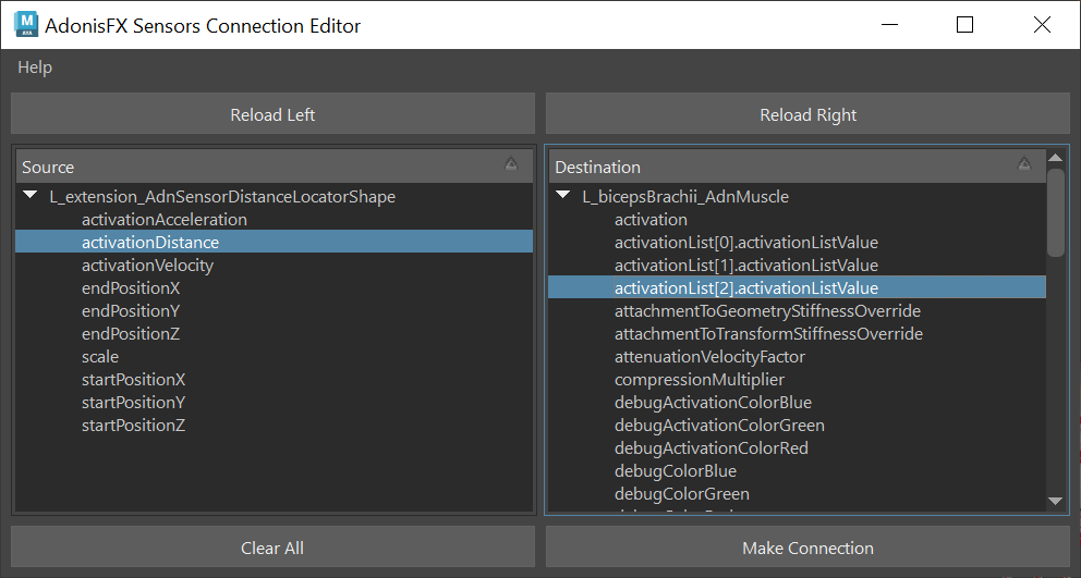 sensors connection editor to connect activation layers