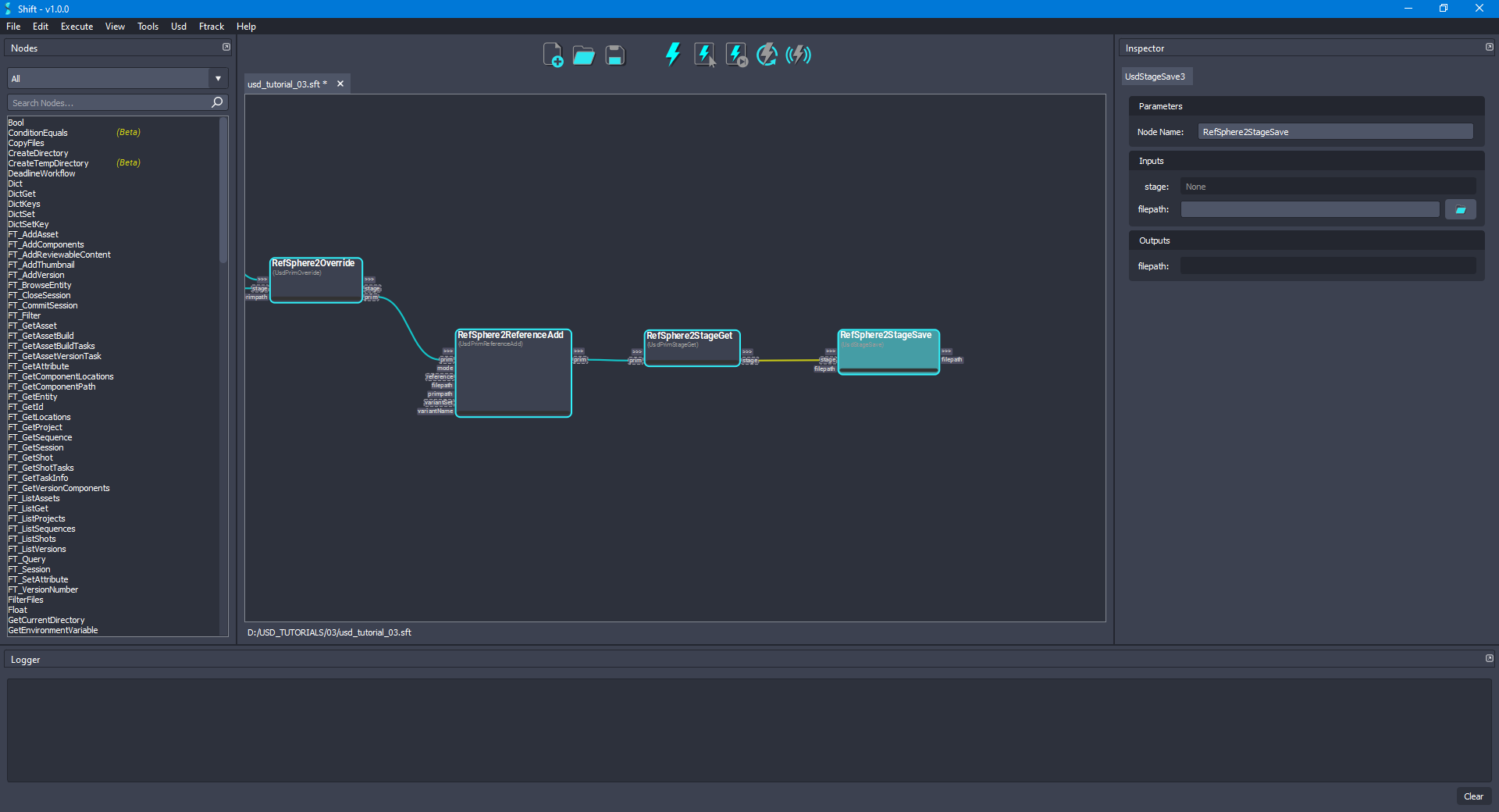 Added the 'RefSphere2StageSave' node to the board connected to the 'RefSphere2StageGet' node.